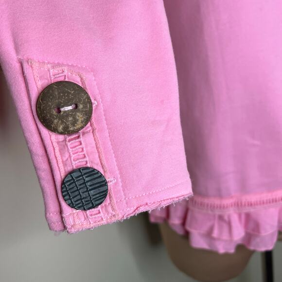 Neon Buddha Cape Side Top XS Petite Womens Sweatshirt Ruffle Pink Button Accent - Picture 5 of 11